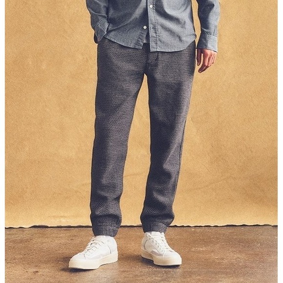 Taylor Stitch Apres Pants Mens Large L Sashiko Textured Organic Cotton Gray/Blue